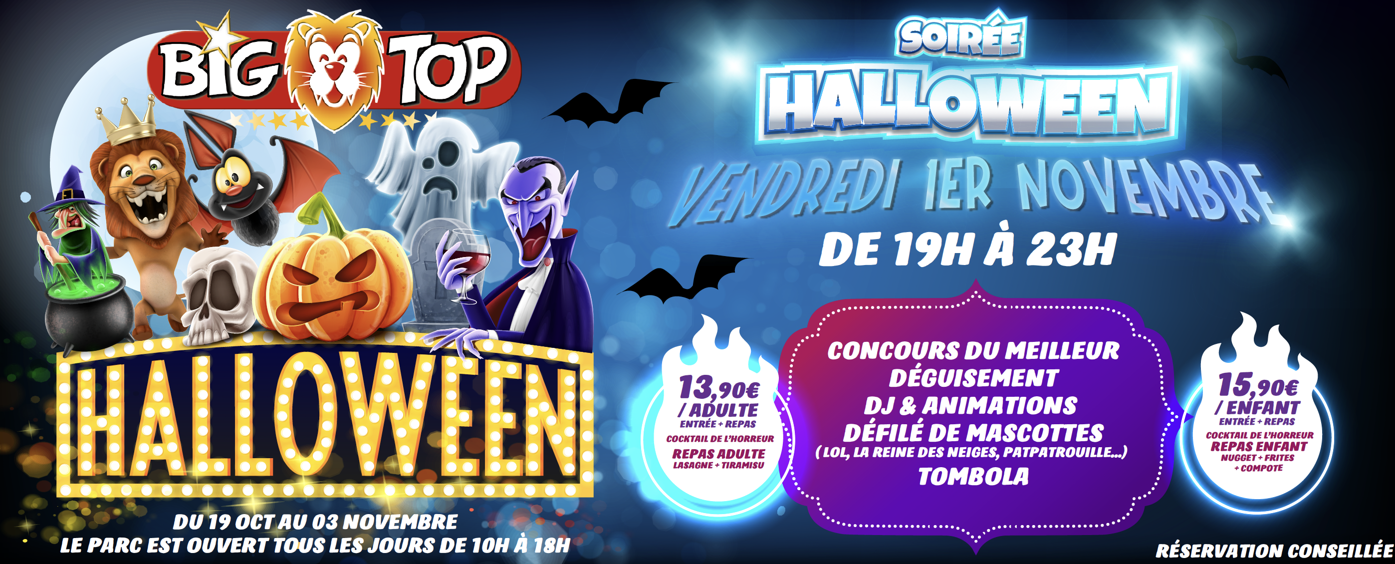 Découvrez l'événement Halloween chez Big Top : animations terrifiantes, décorations spectaculaires, et surprises effrayantes pour toute la famille. Réservez maintenant et vivez une expérience inoubliable. #Halloween2024